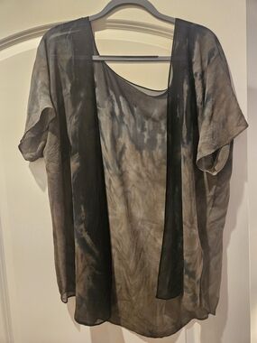 Hand Dyed Pure Silk Sheer Kimono Cardigan | Charcoal Gray Black Taupe | On